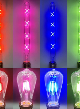 粉红蓝绿七彩色LED灯管ST64爱迪生灯泡T300长笛酒吧咖啡餐厅装饰