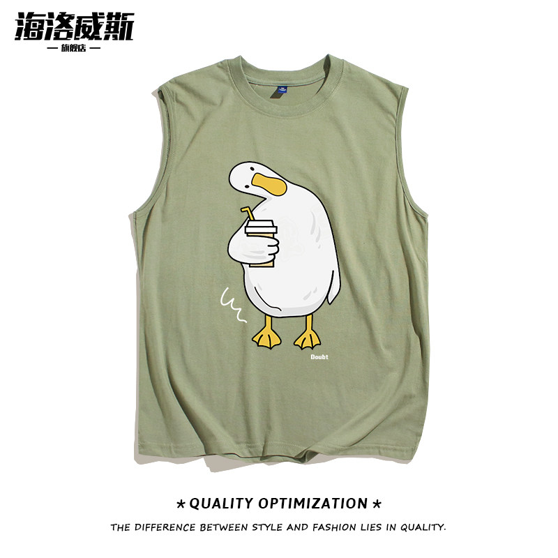 大白鹅美式设计感背心男运动纯棉宽松夏季薄款无袖t恤坎肩