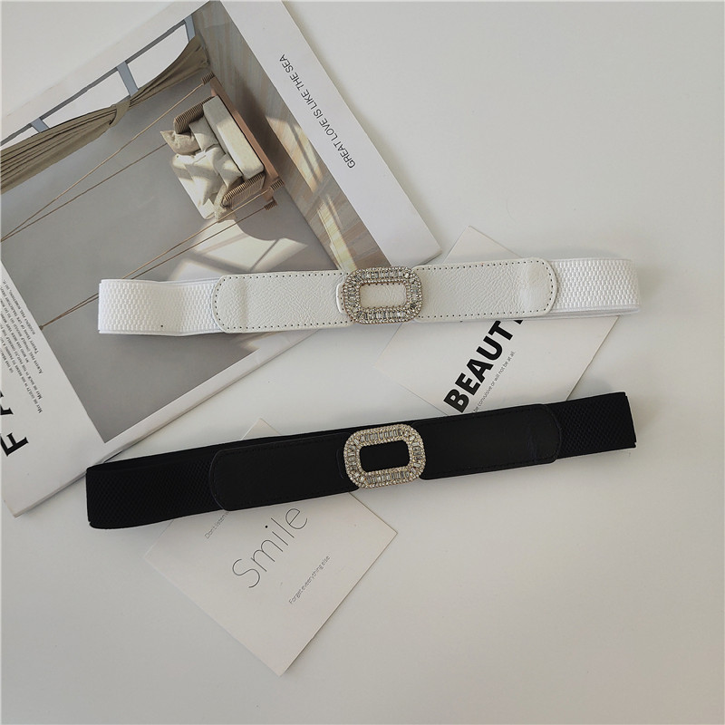 黑白挂扣腰带女装饰松紧弹力简单