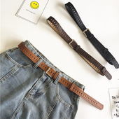 带百搭学生牛仔裤 新款 全孔裤 女士宽腰带复古圆扣个性 休闲皮带 韩版