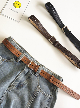 新款韩版女士宽腰带复古圆扣个性全孔裤带百搭学生牛仔裤休闲皮带