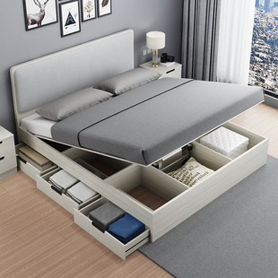 床 北欧气压高箱床储物床1.8米现代简约小户型箱体床收纳床1.5板式
