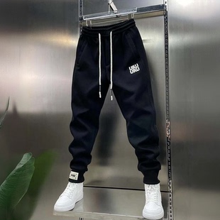 潮流简约纯色刺绣运动卫裤 弹力休闲裤 男士 百搭束脚裤 时尚 秋冬新款