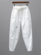 清仓捡漏品牌折扣纯色白色休闲裤 子女小个子松紧腰束脚萝卜哈伦裤
