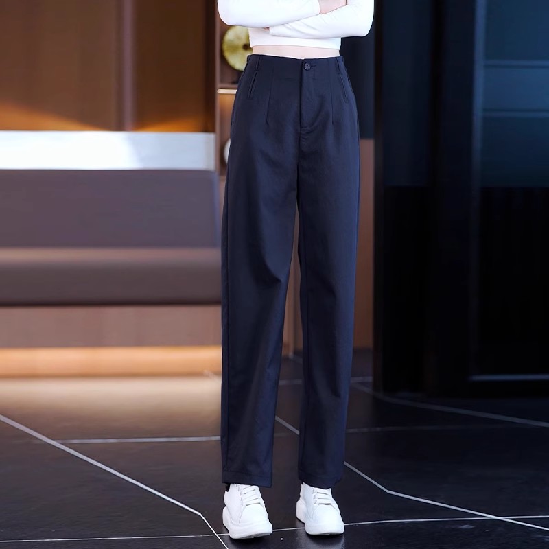 爆款藏青色休闲阔腿裤女