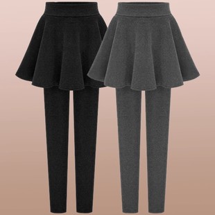 冬季 女伞裙加绒加厚女小脚裤 大码 假两件打底裤 包臀裙裤 清仓捡漏