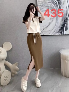 时尚 夏装 新款 减龄连帽休闲运动套装 显瘦半身裙子两件套潮 裙女韩版