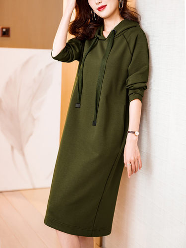 春秋薄款连帽卫衣裙女