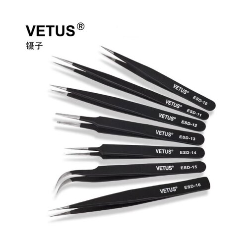 原装 黑色防静电细长弯尖头不锈钢镊子VETUS ESD-11 12 13 15 17