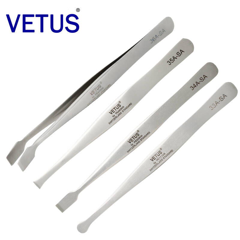 VETUS 不锈钢高精密镊子 平头 大圆头 斜铲邮票 晶元片 珠宝镊子