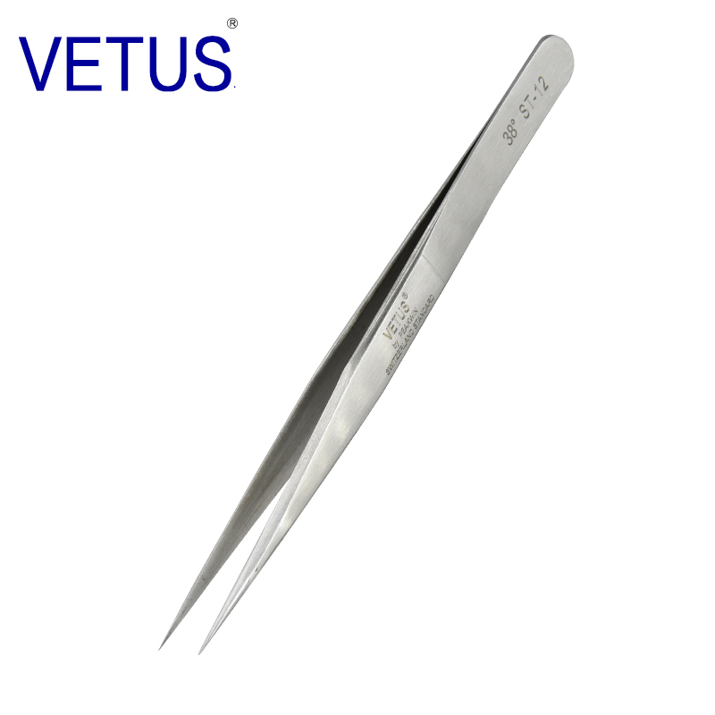 VETUS ST-12 38度 高精密镊子（135mm）不锈钢防磁防酸镊子 钟表