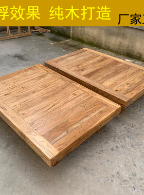 纯实木床榻榻米悬浮床老榆木床简约床架双人单人床无 床头架子床