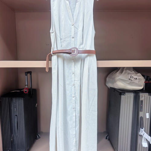 欧美时尚单排扣无袖礼服长裙