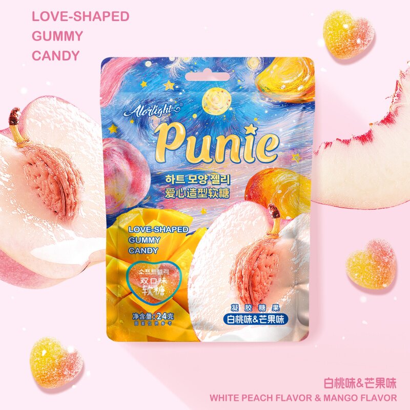 新品凝胶软糖多口味酸甜punie爱心造型双口味糖果校园小卖部批发