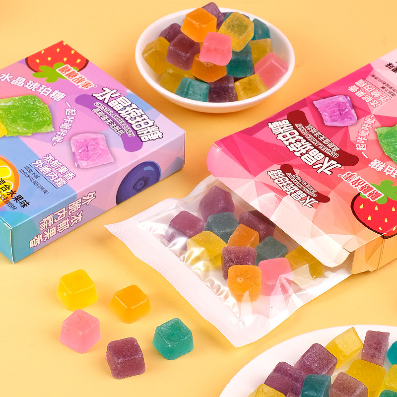 网红款水晶琥珀软糖咀嚼多种口味缤纷彩色寝室囤货零食虎琥珀糖