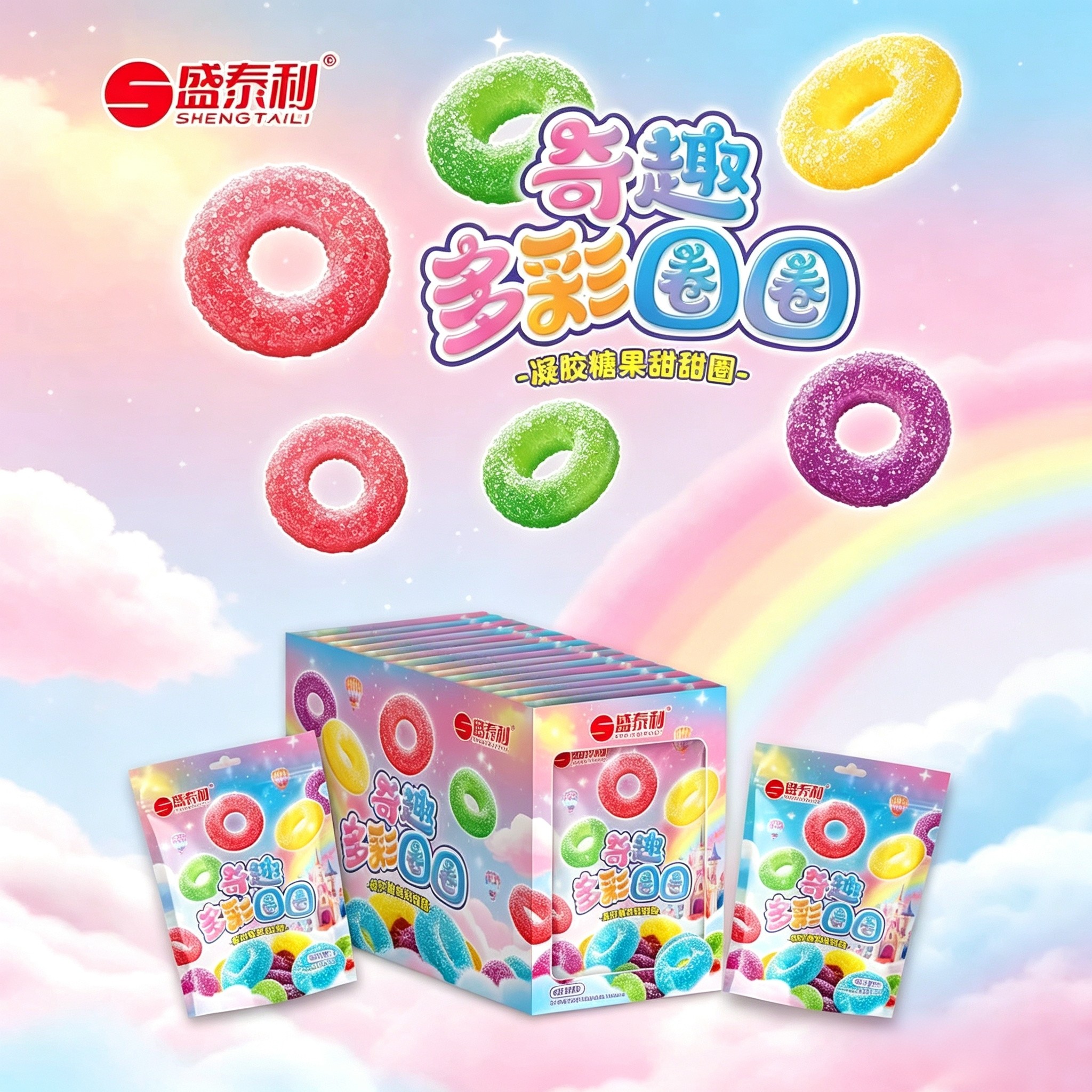 创意造型超市便利店小卖部同款糖零食奇趣多彩圈圈凝胶软糖小包装