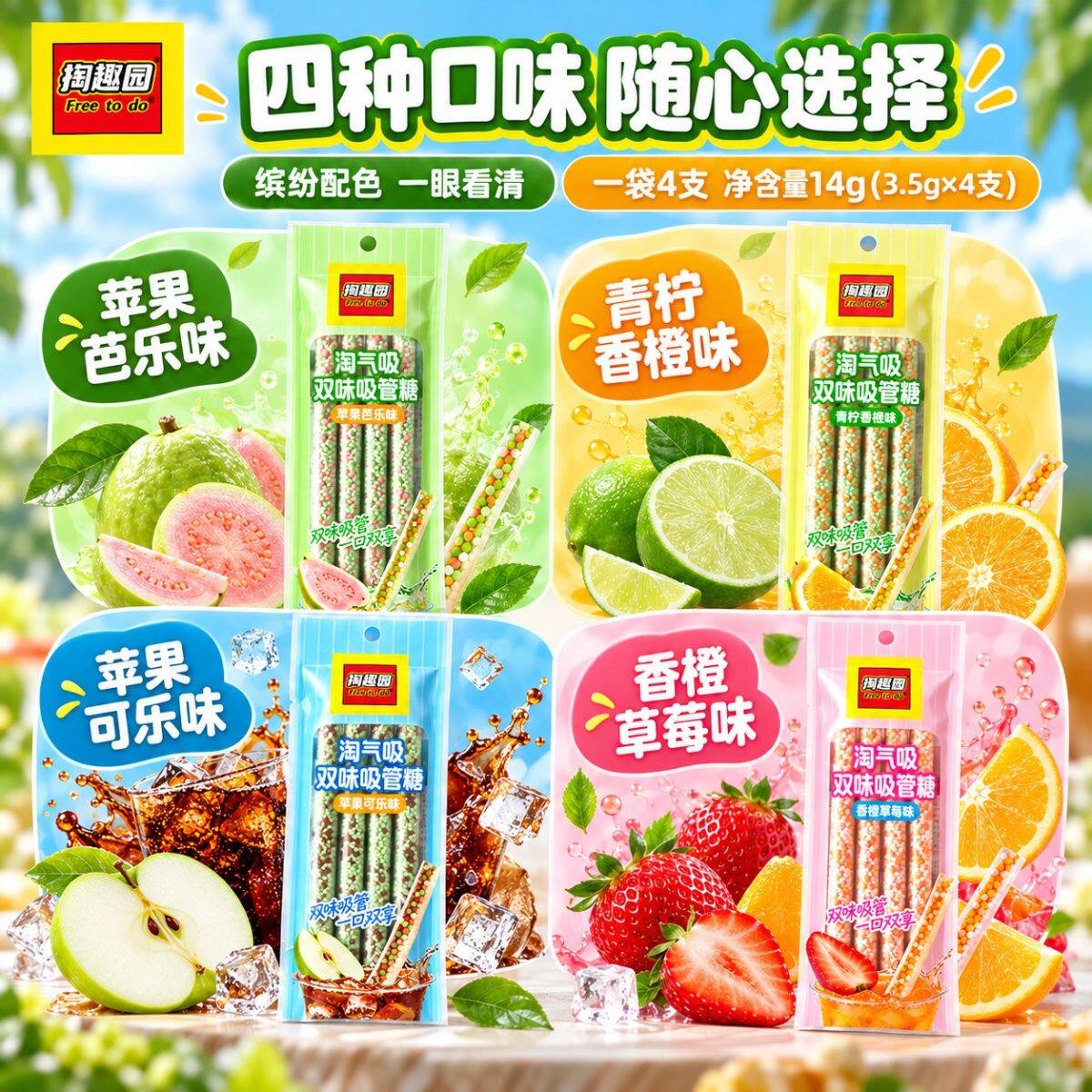 创意糖牛奶伴侣果味淘气吸双味吸管糖颗粒糖儿童趣味零食休闲解馋