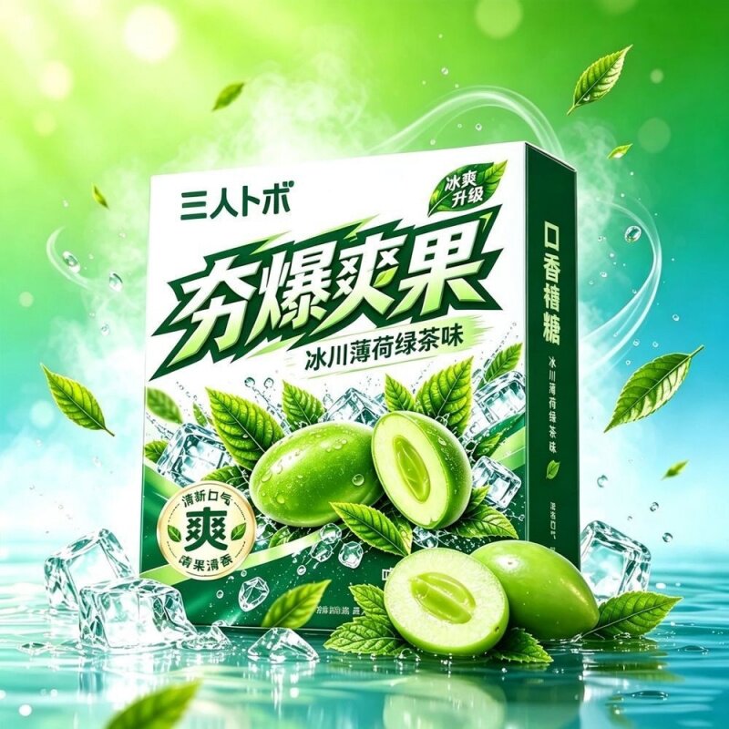开袋即食加班开车非提神夯爆爽果薄荷绿茶味口香糖非清新口气零食