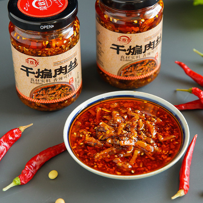 菜欢欢干煸辣肉丝酱辣椒酱拌饭拌面凉拌菜香辣油辣椒酱下饭菜瓶装
