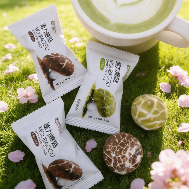 夹心冻干棉花糖儿童宿舍零食蘑力爆菇蘑菇造型棉花糖（代可可脂）