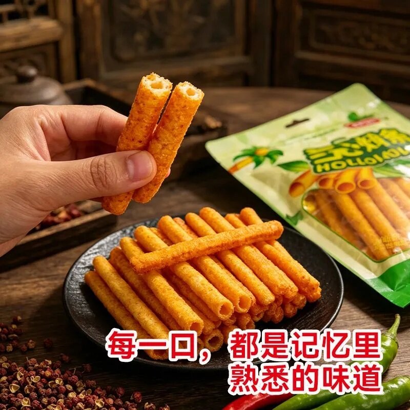 网红零食儿时怀旧解馋空心脆甜辣棒菲芃喜洋洋膨化食品干辣条酥脆