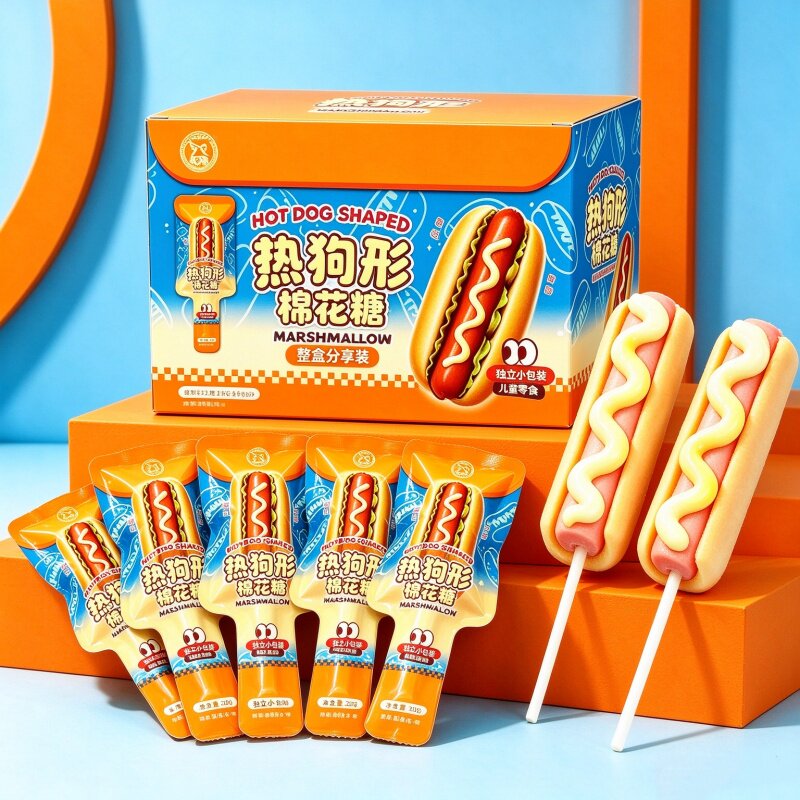 整盒分享热狗形棉花糖创意搞怪糖果幼儿园小朋友奖励零食解馋批发