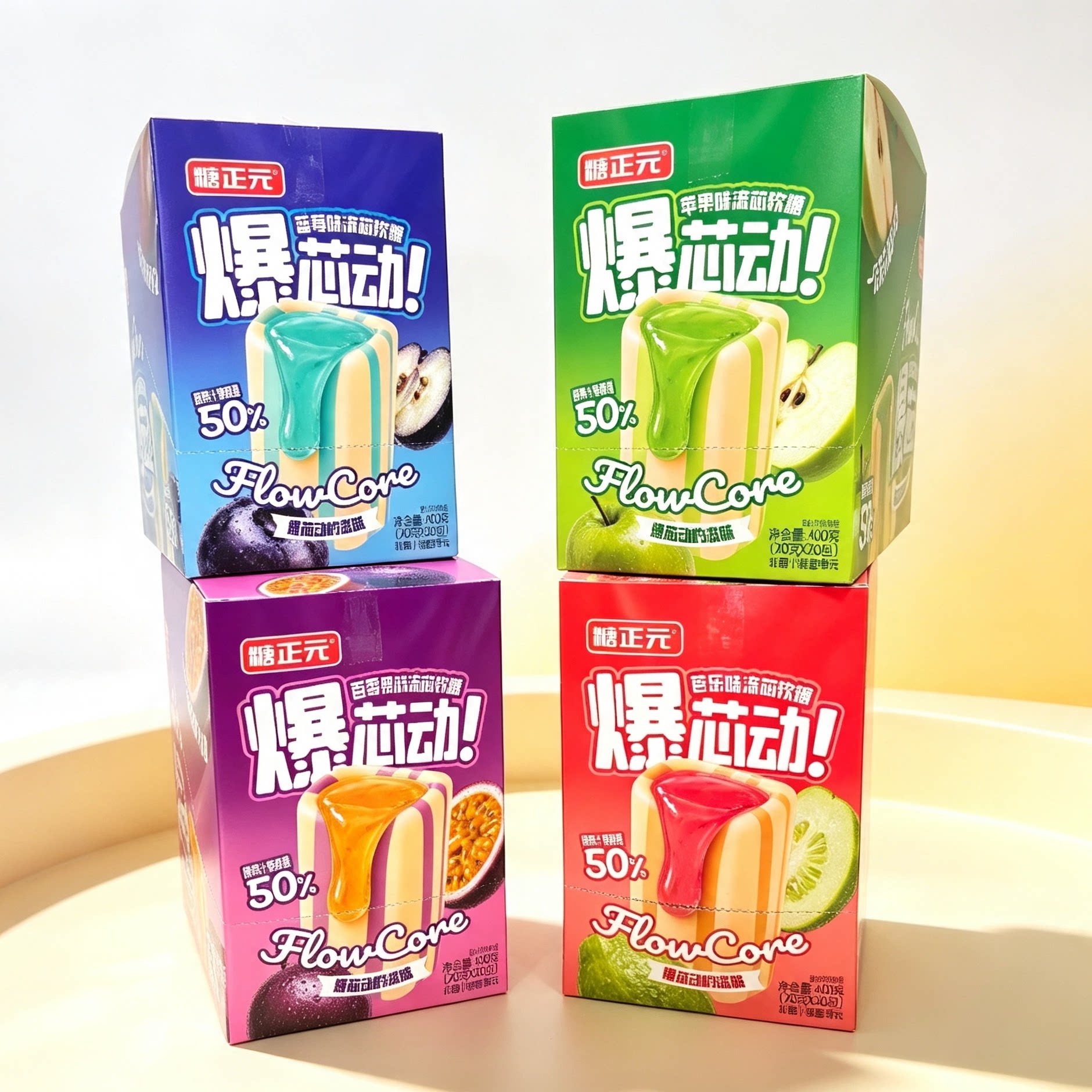 双色流心软糖夹心糖果休闲零食解馋办公伴手礼喜糖苹果蓝莓芭乐味