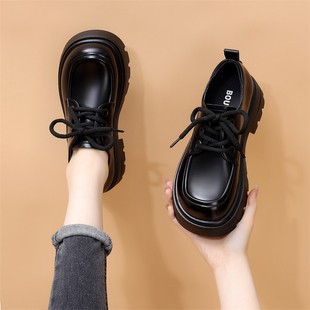 女2026春季 女大码 新款 松糕厚底英伦风小皮鞋 系带单鞋 欧货乐福鞋