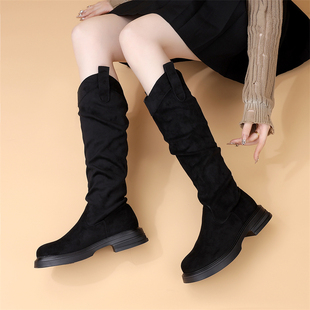 欧美不过膝长靴女靴子2024新款秋季堆堆靴美拉德高筒长统长筒靴女