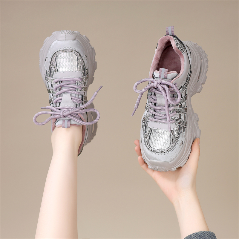 欧洲站厚底水钻加绒老爹鞋女2025秋冬季松糕休闲鞋增高7cm运动鞋