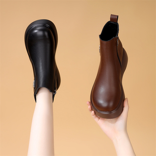 厚底增高马丁靴女2025年秋冬季新款圆头加绒女靴松糕底短靴棉靴子