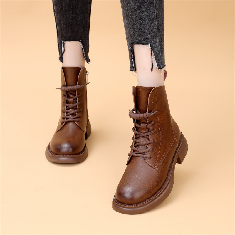 韩国平底短靴女马丁靴2025秋冬新款圆头英伦风复古百搭大码41-43,女鞋,马丁靴,淘宝优惠券,粉丝福利购,淘宝优惠卷