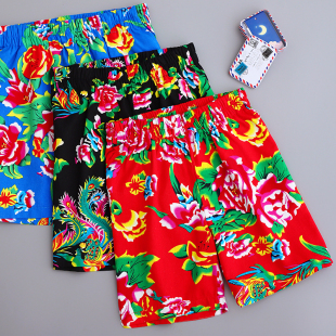 宽松版 夏季 百搭运动休闲裤 子阔腿裤 衩 东北大花布沙滩裤 大裤 男女裤