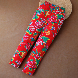 保暖高腰红色长裤 加厚修身 男女棉裤 东北大花布加厚直筒太空棉裤