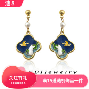 迪8原创S925银针卡通兔子耳钉小众油画风设计耳环气质耳饰品7723