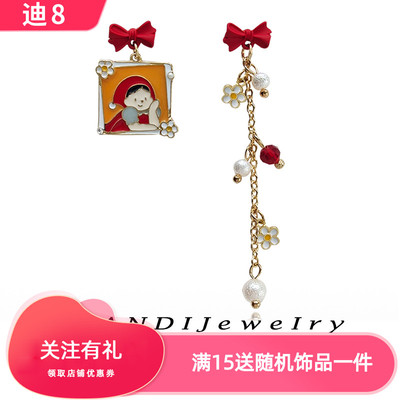 可爱卡通甜美小红帽蝴蝶结耳钉