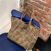 alex stevens小众豹纹帆布包托特包女大容量新款 潮手提百搭单肩包