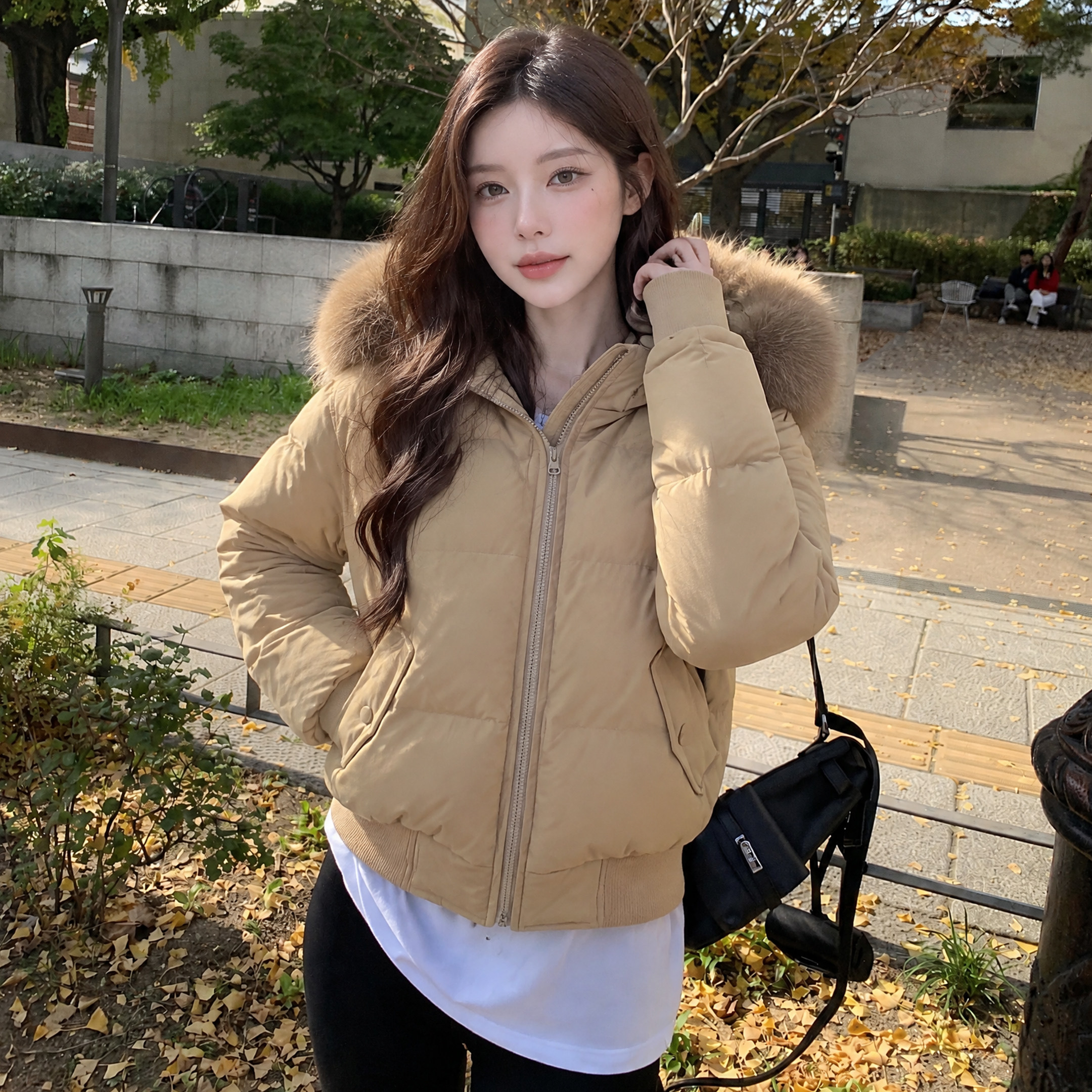 alex stevens大毛领短款羽绒服女加厚90白鸭绒保暖面包服冬季外套