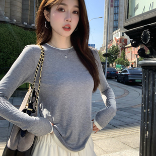 圆领纯色打底衫 alex T恤女2025冬季 假两件长袖 内搭上衣 stevens