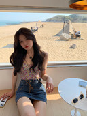 xm定制 法式 碎花吊带背心女内搭带胸垫欧美性感紧身百搭上衣女T恤