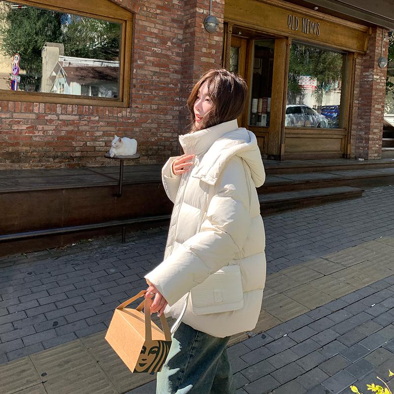 肯豆风连帽羽绒服90白鸭绒外套女