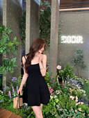 黑色方领吊带连衣裙女性感收腰春夏修身 alex stevens 短裙A字裙子