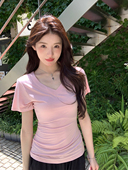 短款 alex 上衣 修身 显瘦T恤女25夏季 stevens舒适区 正肩V领短袖