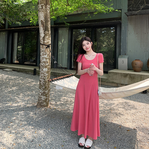 【所有女生的直播间】alex stevens法式方领短袖连衣裙收显瘦长裙