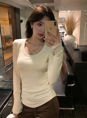 alex stevens 超好看基础款打底衫长袖女春秋季保暖衣内搭U领上衣