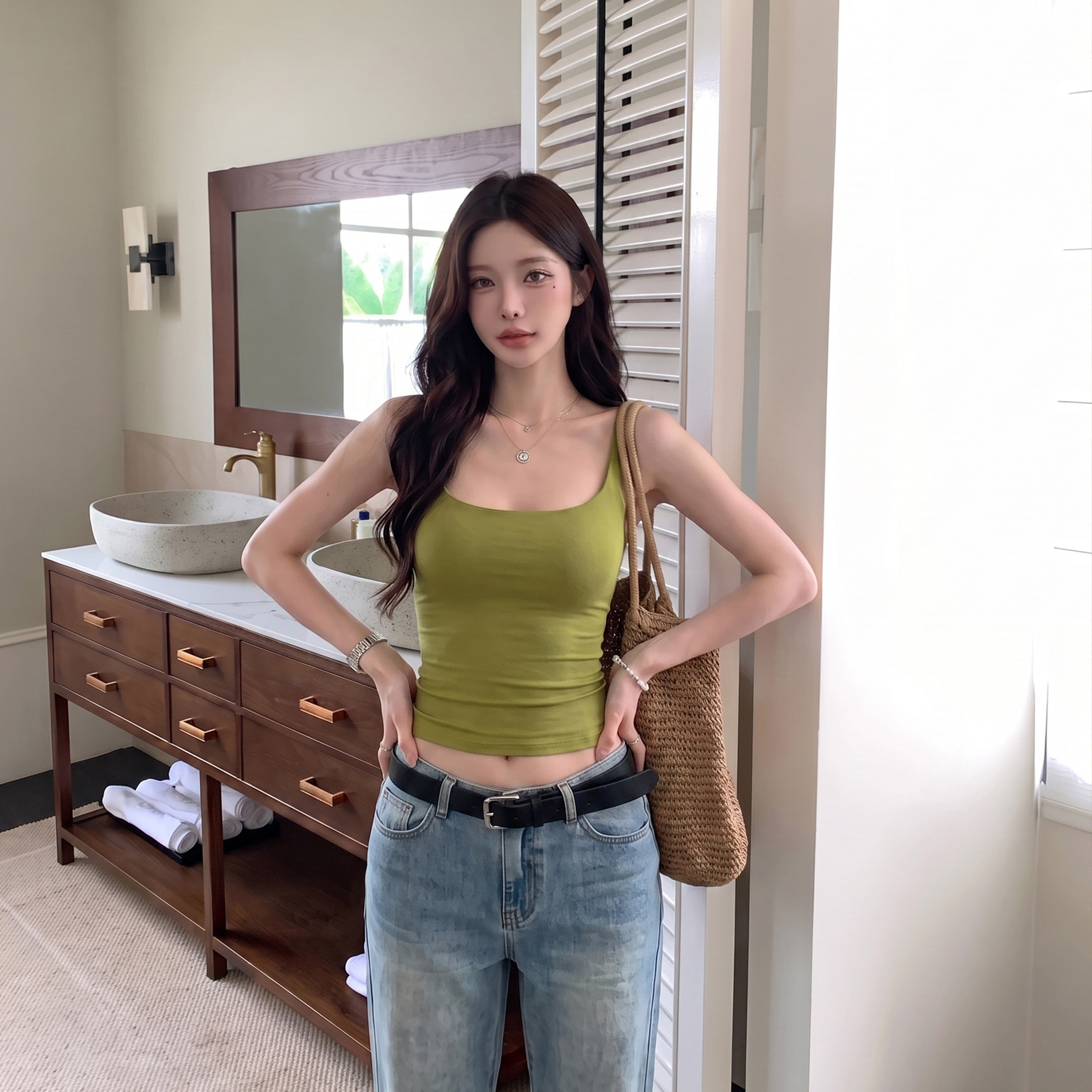 alex stevens绝美美背吊带背心女夏季内搭外穿带胸垫短款修身上衣