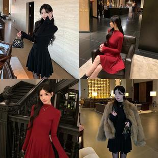 alex 連衣裙女春秋季 修身 短裙百褶裙子 stevens新年戰袍半高領長袖