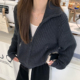 stevens 拉链针织开衫 外套女春季 alex 慵懒风短款 深灰色毛衣上衣