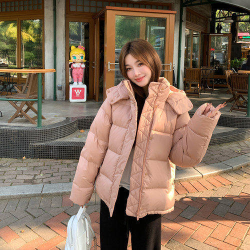 alex stevens 巨好看连帽羽绒服女冬季短款加厚面包服白鸭绒外套
