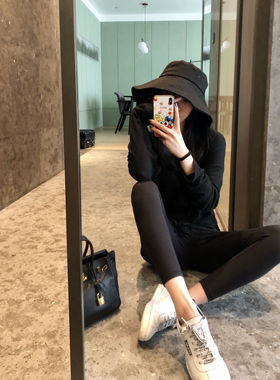 25春秋ins弹力鲨鱼裤打底裤九分紧身健美瑜伽裤黑色无痕外穿女